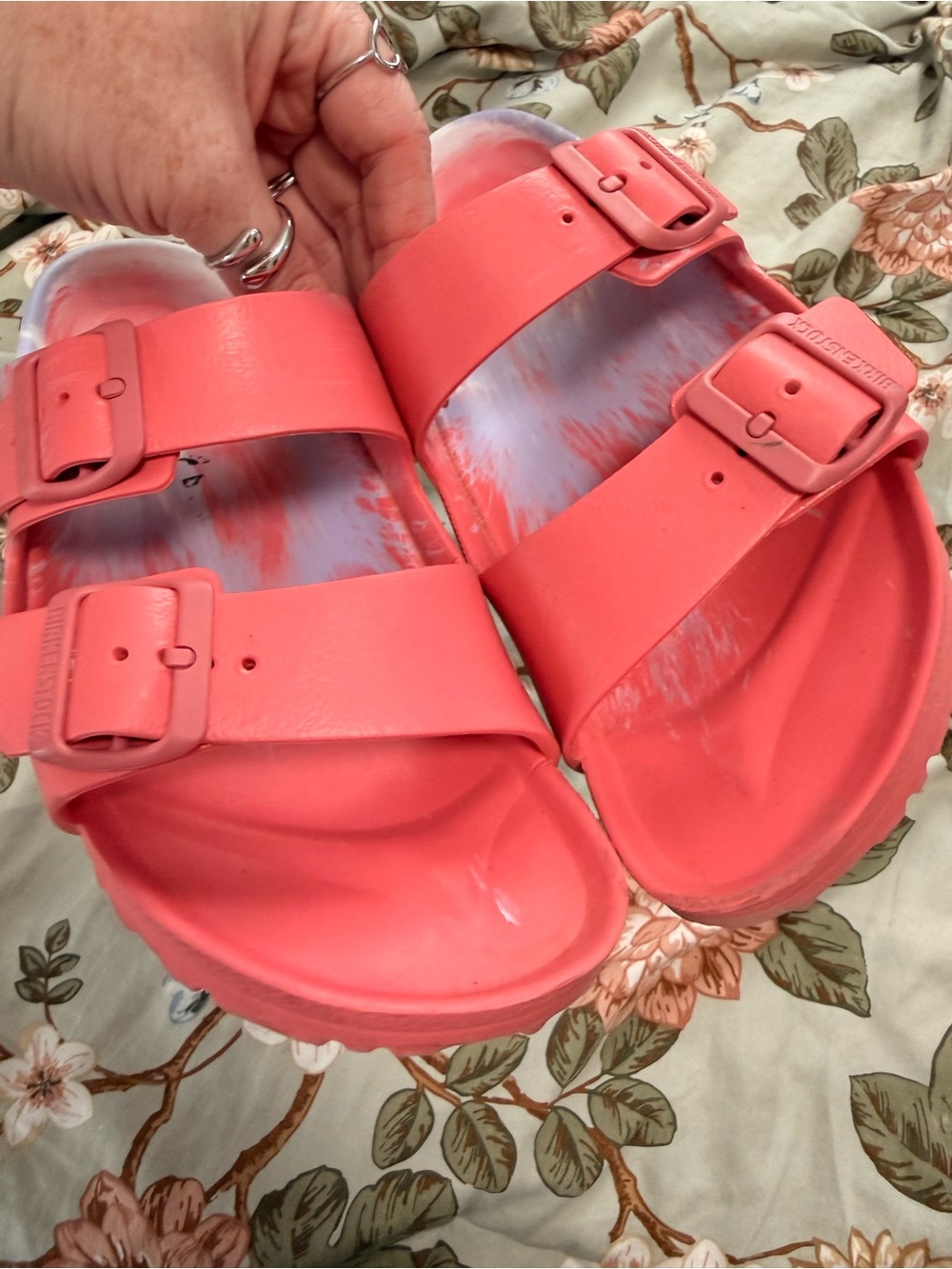 Birkenstock Coral Pink Double-Strap EVA Sandals - Picture 2 of 5